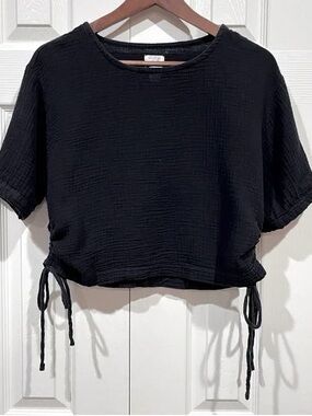 just be Black Cropped Drawstring Top